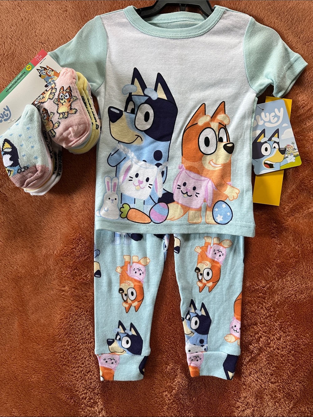 Bkuey Kids Pajama Set with Character Print -  Bluey 10pack of socks. Bundle!!
